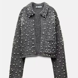 Zara Gray Pearl Embellished Women's Sweater